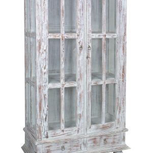 Βιτρίνα 2 φυλη ξύλινη ντεκαπέ λευκό-καφέ 180x97x42