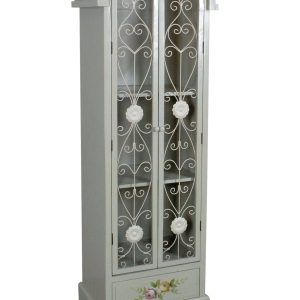 Βιτρίνα-ντουλάπα λευκή αντικέ ξύλο-μέταλλο με λουλούδια 180x57x40