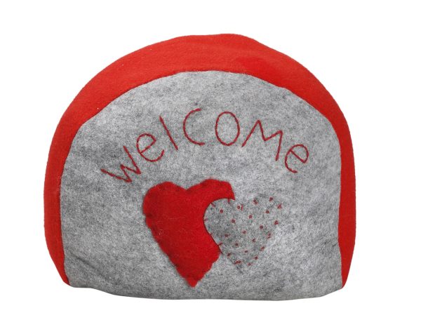ΣΤΟΠΕΡ ΠΟΡΤΑΣ "WELCOME"/ΚΑΡΔΙΕΣ ΥΦΑΣΜΑΤΙΝΟ ΤΣΟΧΑ ΚΟΚΚΙΝΟ-ΓΚΡΙ 30Χ25Χ15