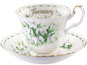 Royal Albert Flower of The Month Ιανουάριος Φλυτζάνι καφε και πιατάκι.