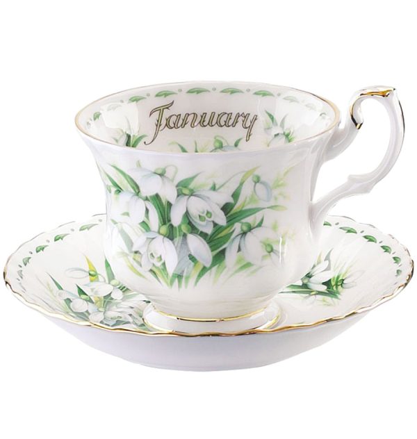 Royal Albert Flower of The Month Ιανουάριος Φλυτζάνι καφε και πιατάκι.