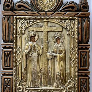 ΕΙΚΟΝΑ ΑΓΙΟΥ ΚΩΝΣΤΑΝΤΙΝΟΥ ΚΑΙ ΕΛΕΝΗΣ ΞΥΛΟΓΛΥΠΤΗ ΑΣΗΜΙ ΧΡΥΣΟΣ