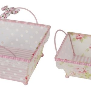 Καλάθι Μεταλλικό Κρεμ/Ροζ. σετ των/2. 16X16X8cm. 3-70-144-0119