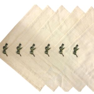 Σετ 6 τμχ. πετσέτες Φαγητού σύμμεικτο λινό ύφασμα με σχέδιο κλαδί ελιάς. 43x43cm. oikos198