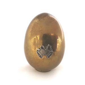 Διακοσμητικό πασχαλινό αυγό Μπρονζέ με Καμπανάκια -ασήμι σμάλτο . 7x5cm. oikos414
