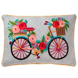 Μαξιλάρι Ποδήλατο-Λουλούδια κεντημένα. 35x50cm. NACC603