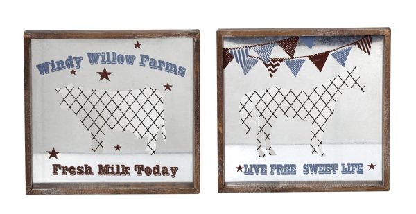 Κάδρο με Αγελάδα- μέταλλο/ξύλινο. "fresh milk today". 43x43cm. oikos439